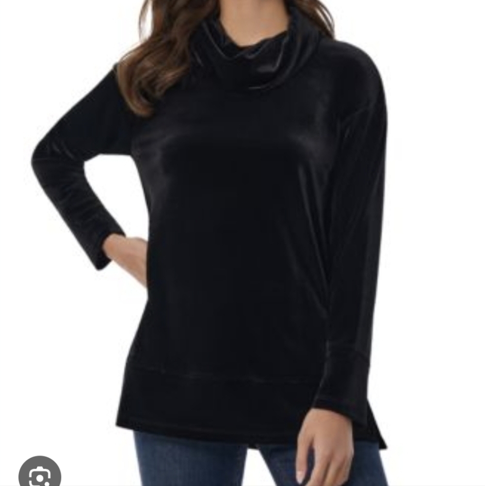 Jones New York Women's Black Velvet Cowl Neck Tunic Length Top Medium Grunge